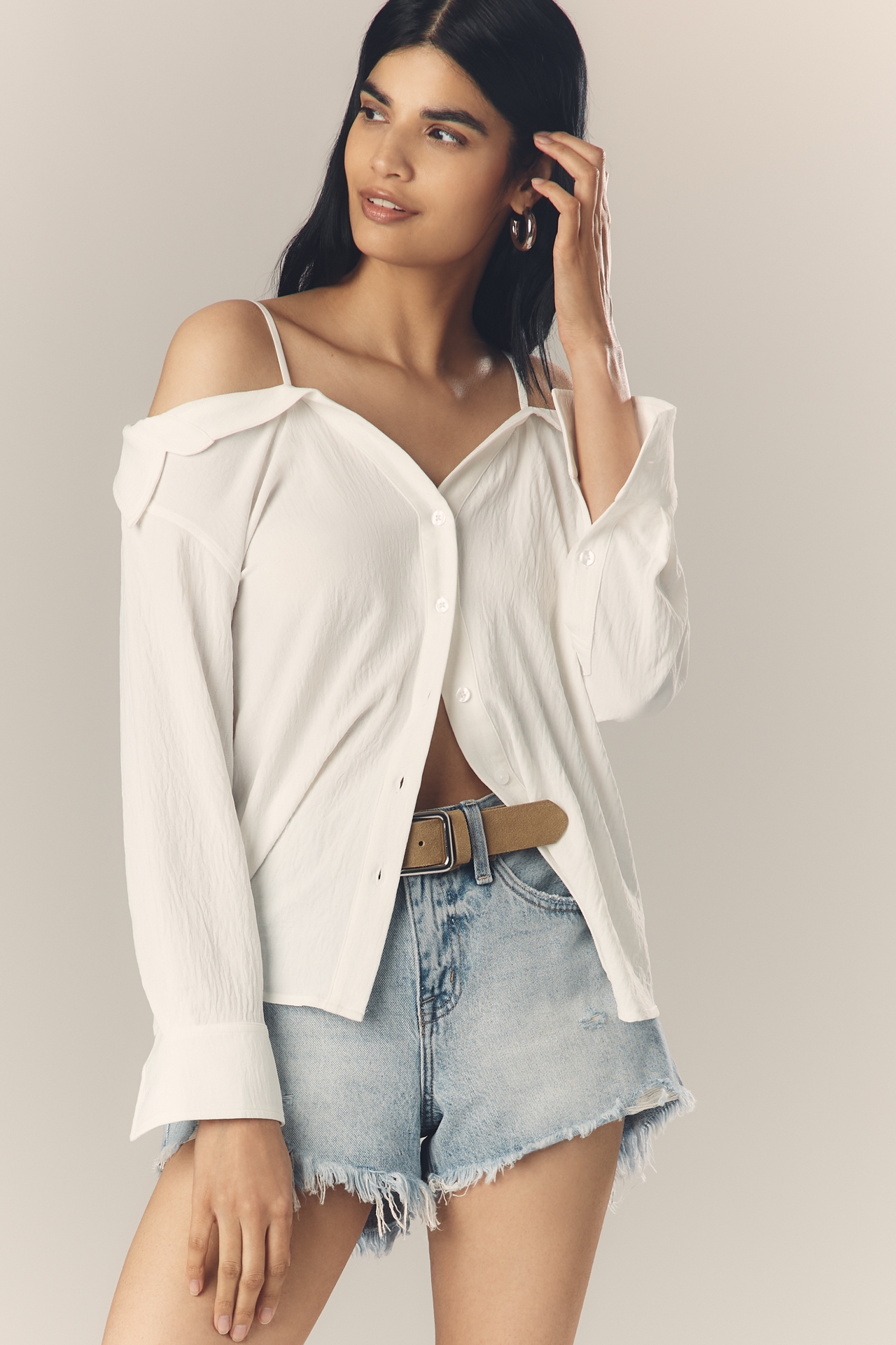 Greylin Zorah Off-Shoulder Buttondown Shirt