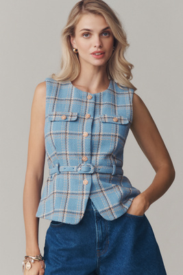 Greylin Sloane Belted Vest Top In Blue