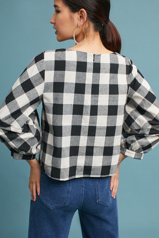 Gingham Balloon-Sleeve Blouse #3