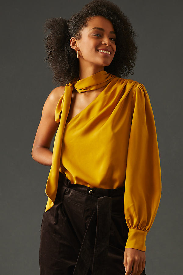 Sunday in Brooklyn One-Shoulder Tie-Neck Blouse