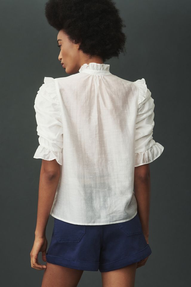 Sunday in Brooklyn Short-Sleeve Ruffle-Front Buttondown Shirt ...