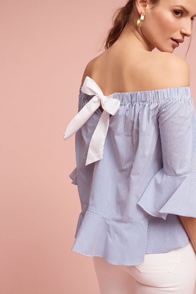 Pinstripe Off-The-Shoulder Blouse