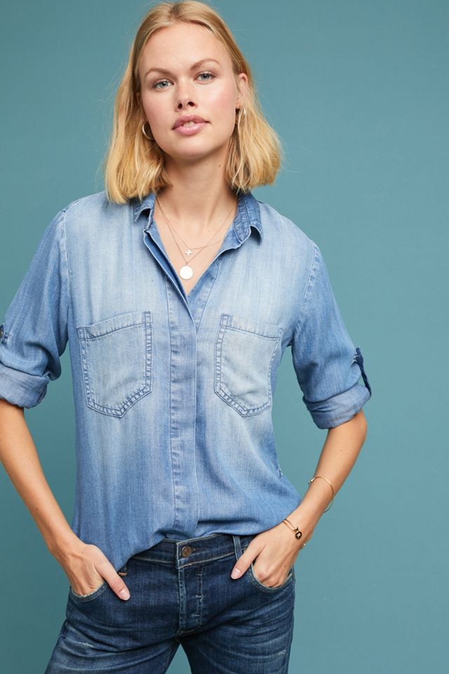 Cloth & Stone Split-Back Chambray Buttondown | Anthropologie