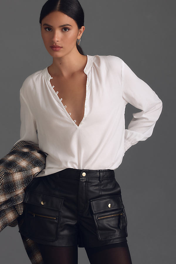 Cloth & Stone Henley Shirt Top In White