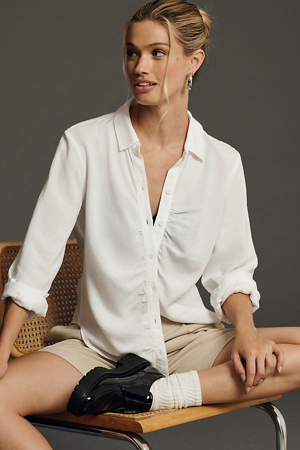 Cloth & Stone Shirred Buttondown Shirt In White
