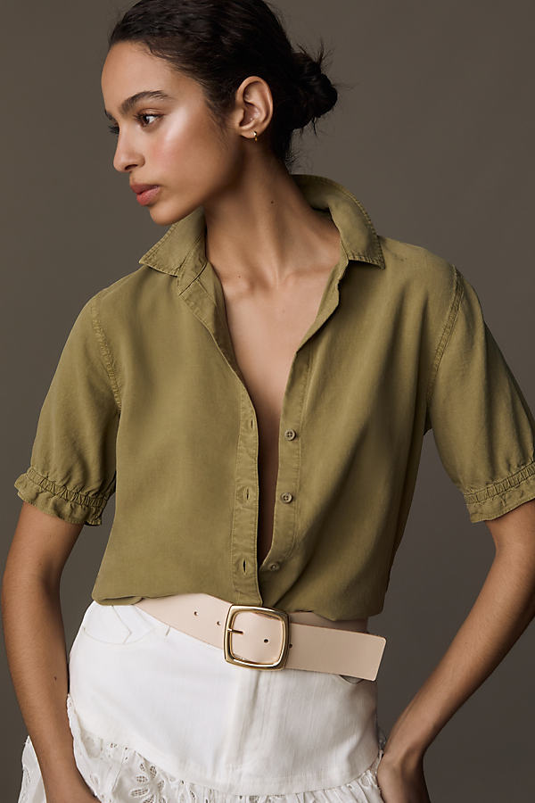 Cloth & Stone Puffed-short-sleeve Buttondown Shirt In Green