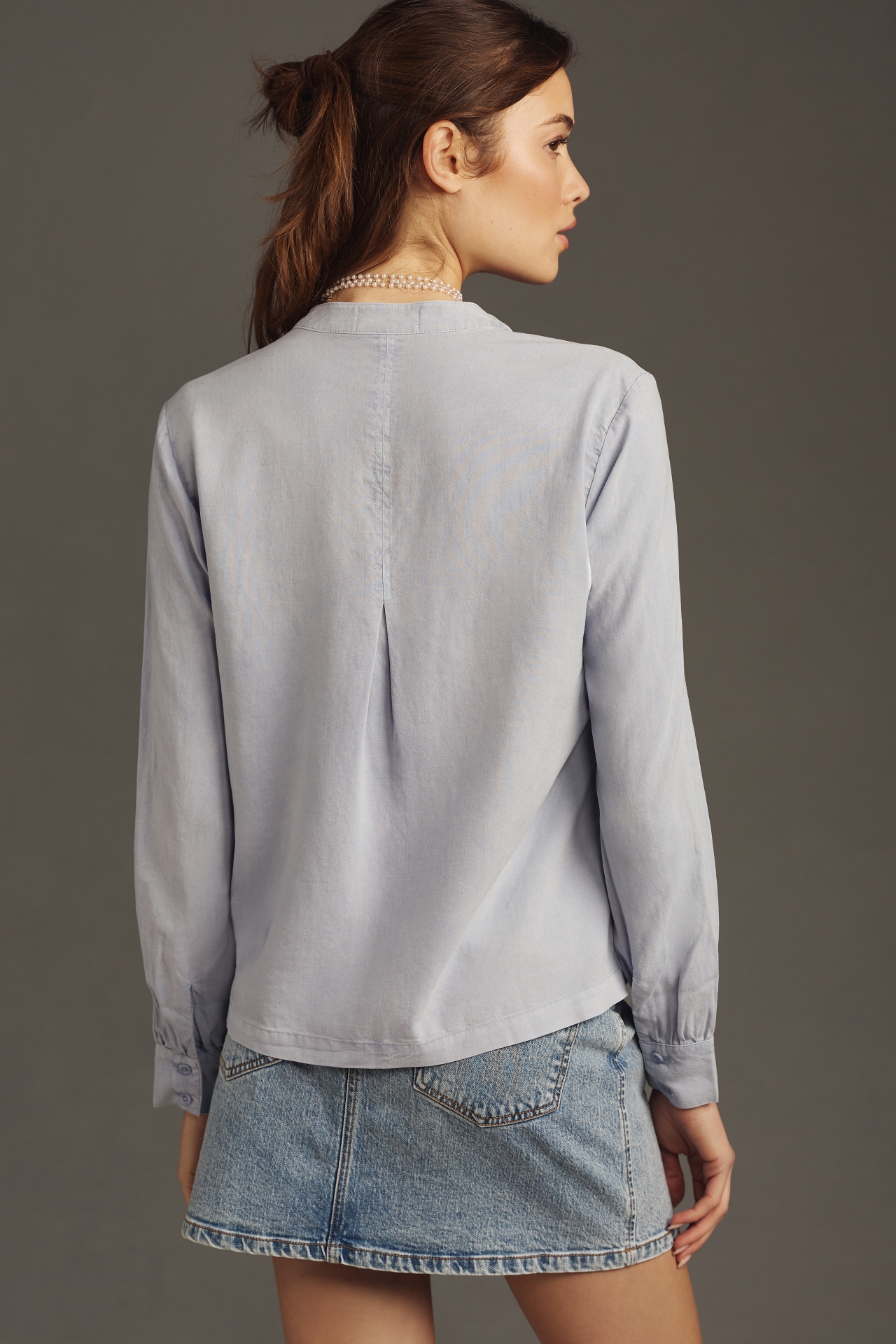 Cloth & Stone Long-Sleeve Henley Pleated Blouse