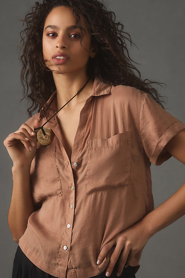 Cloth & Stone Short-sleeve Surf Shirt Top In Beige