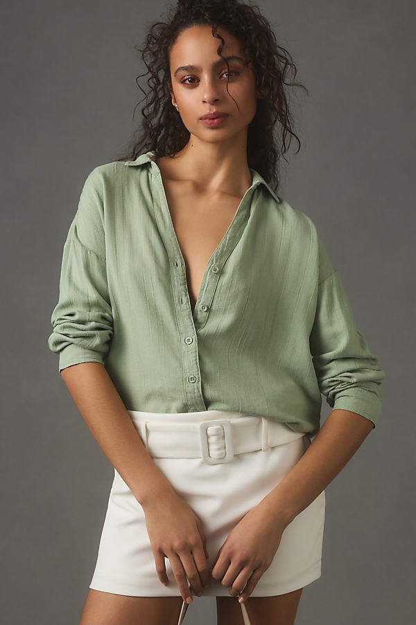 Cloth & Stone Long-sleeve Relaxed Buttondown Shirt In Green