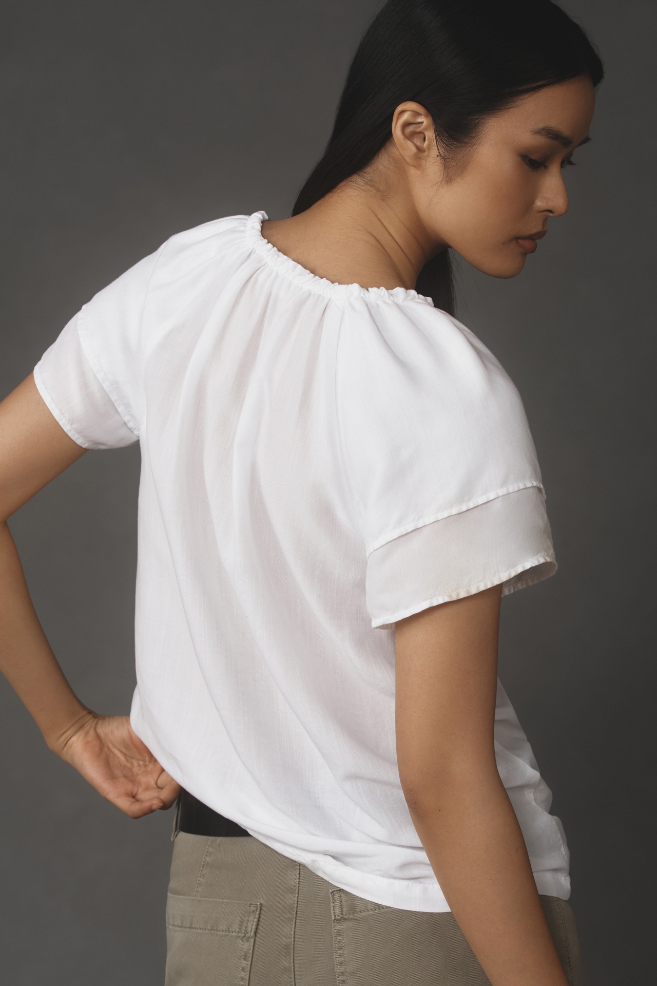 Cloth & Stone Short-Sleeve Ruffle-Neck Top