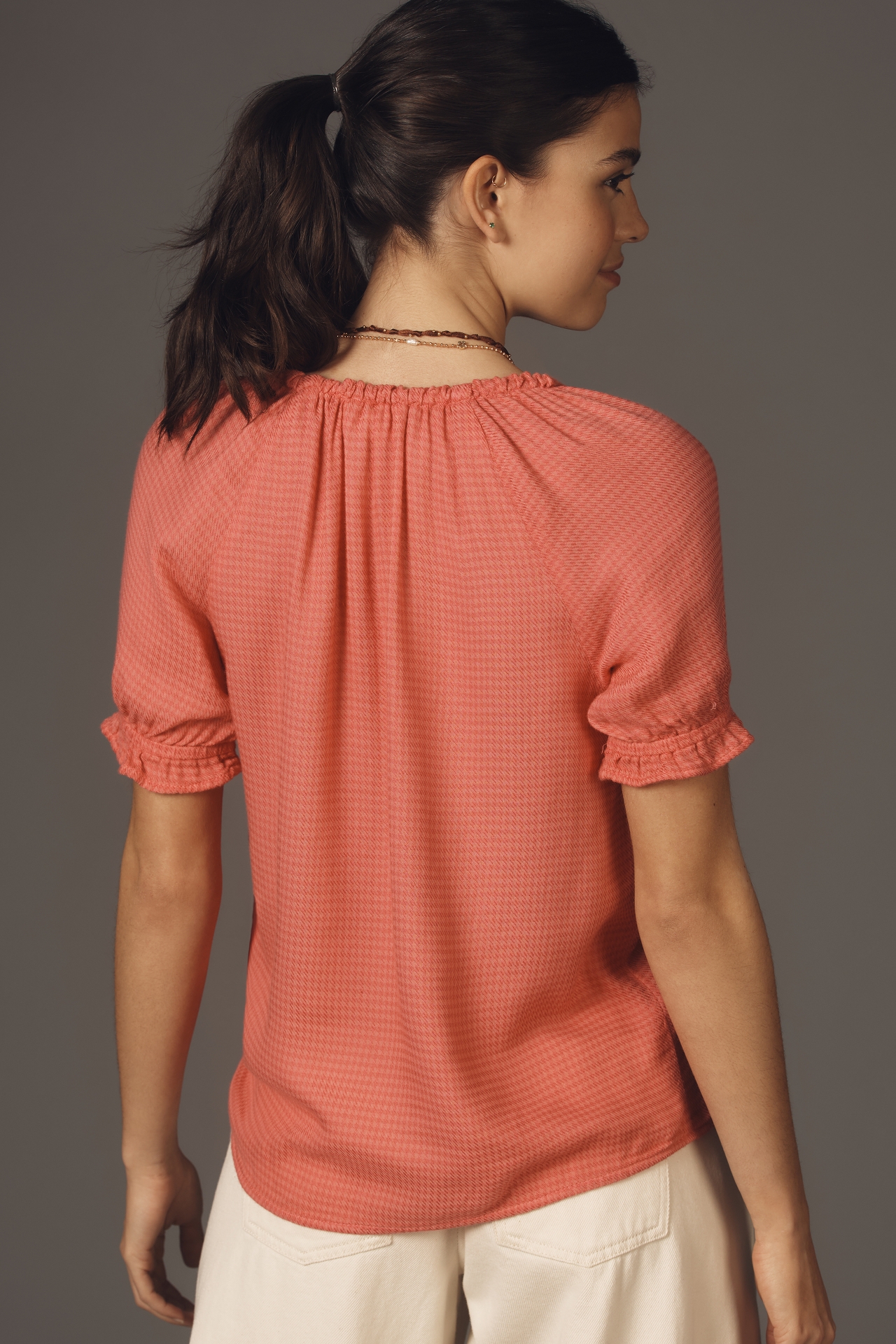 Cloth & Stone Short-Sleeve Tie-Neck Top