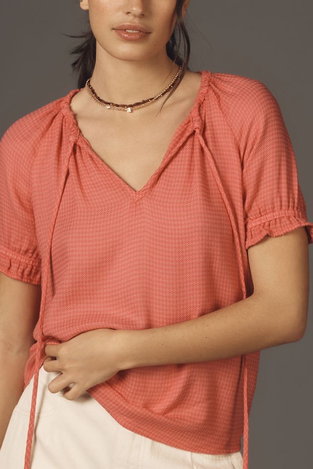 Short Sleeve Tie Neck Top main image 1