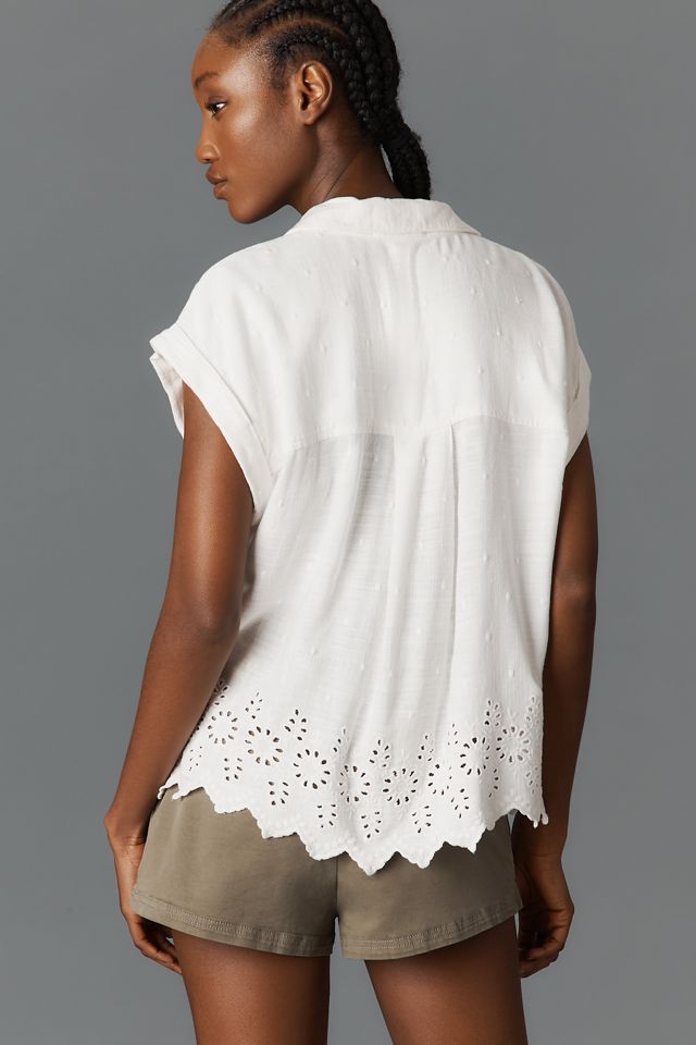 Cloth & Stone Linen Blend Short-Sleeve Eyelet Buttondown Shirt #1