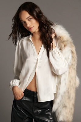 Cloth & Stone Silky Collared Buttondown Blouse In White