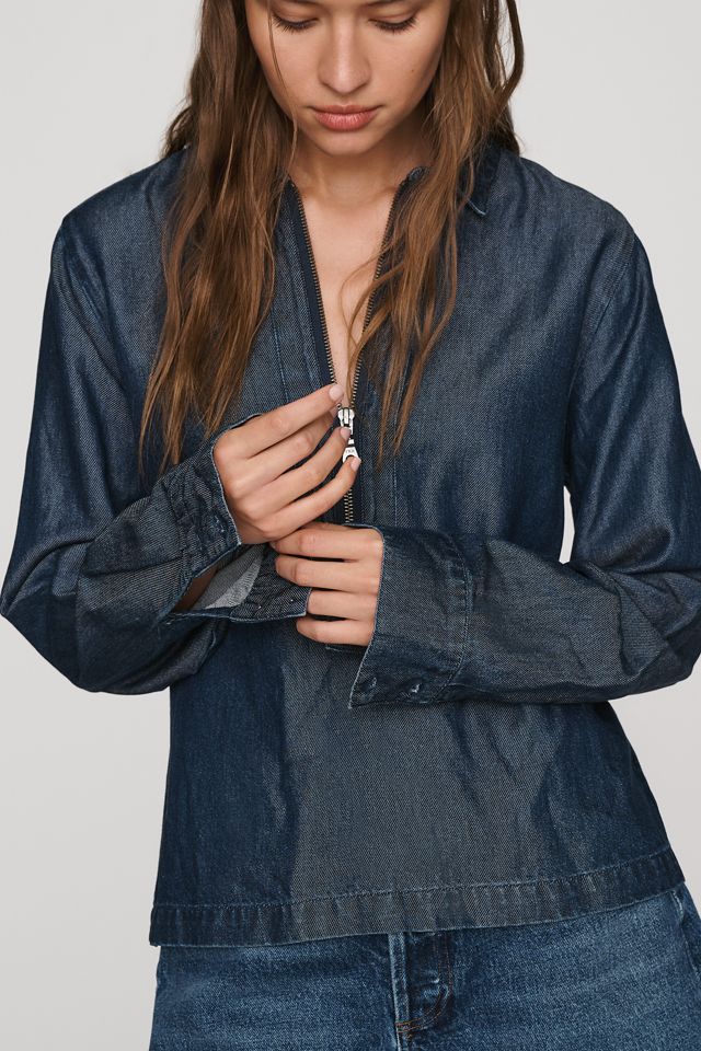 Cloth & Stone Zip-Front Denim Shirt | Anthropologie
