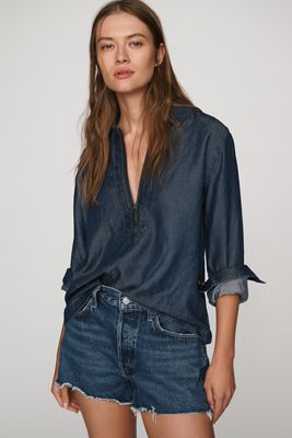 Cloth & Stone Zip-Front Denim Shirt