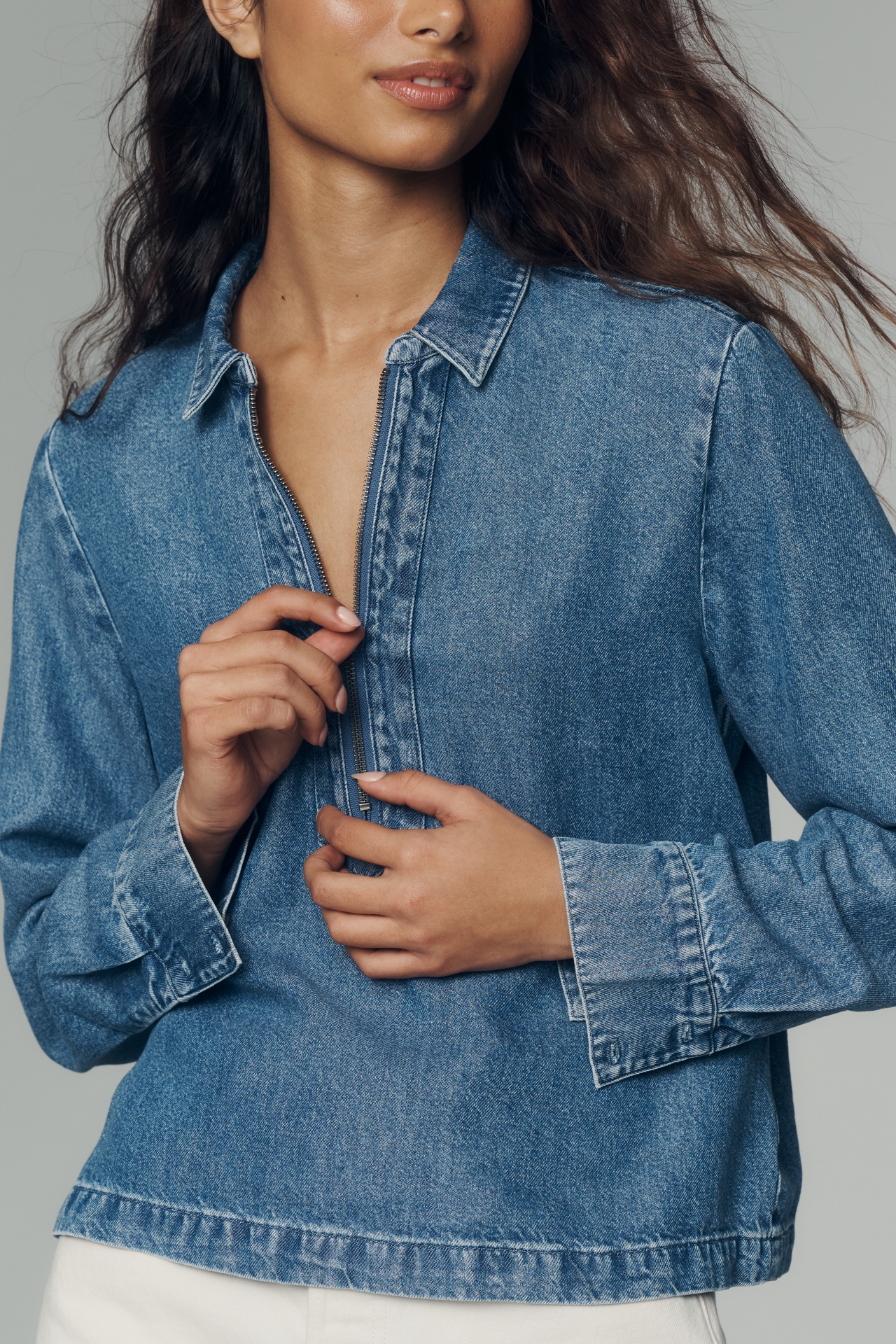Cloth & Stone Zip-Front Denim Shirt