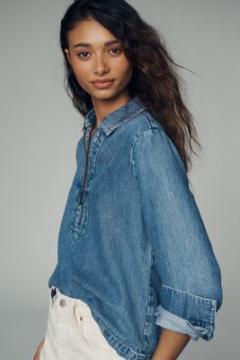 Cloth & Stone Zip-Front Denim Shirt