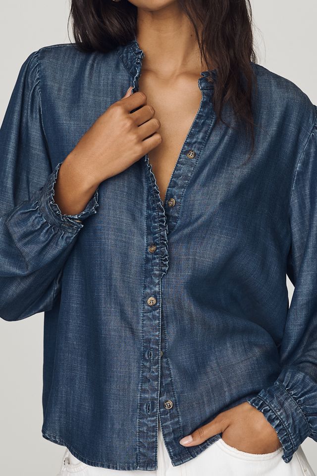Cloth & Stone Ruffle-Collar Denim Buttondown Shirt #1