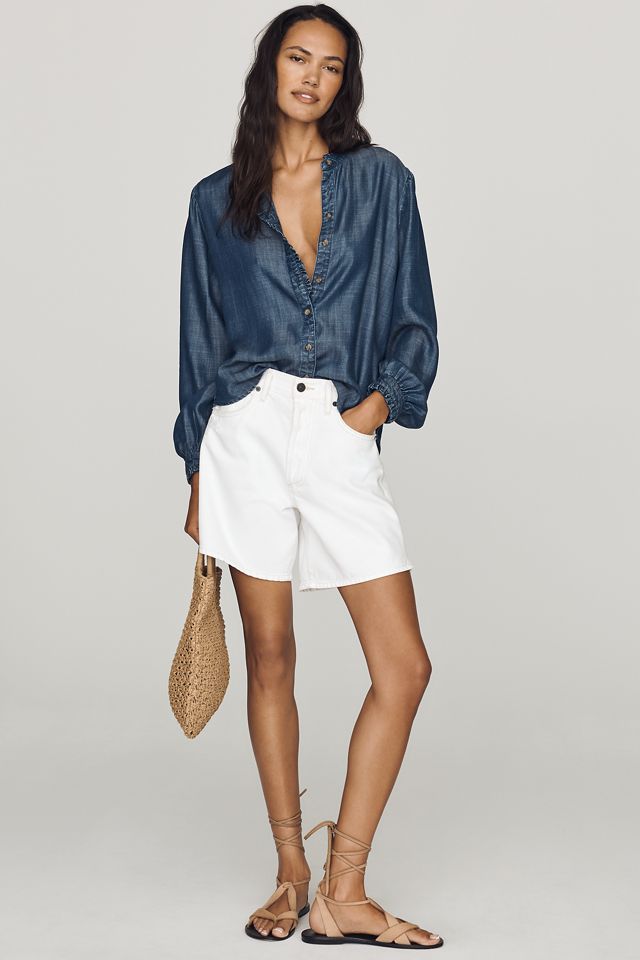 Cloth & Stone Ruffle-Collar Denim Buttondown Shirt #2