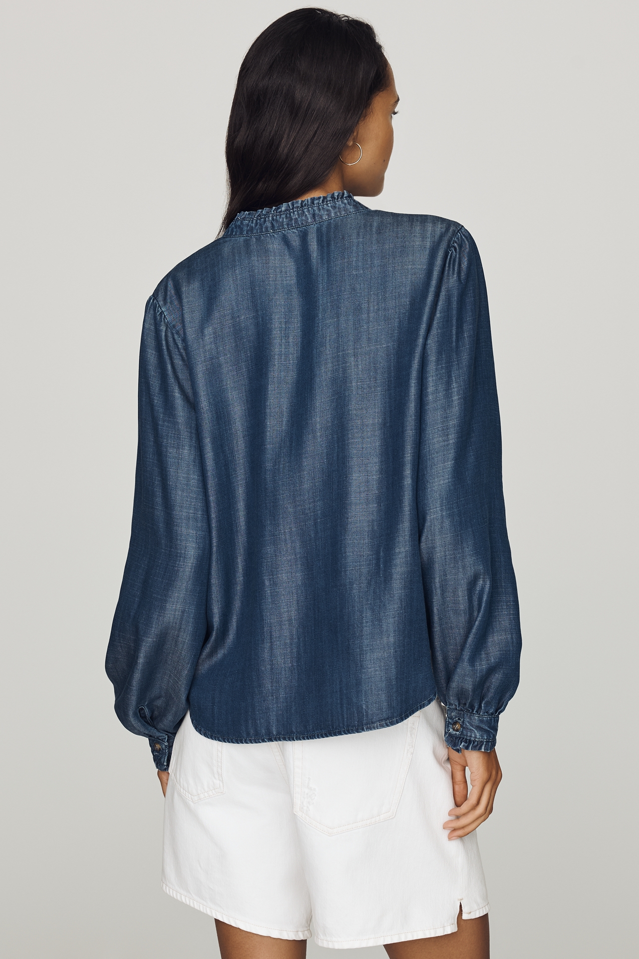 Cloth & Stone Ruffle-Collar Denim Buttondown Shirt