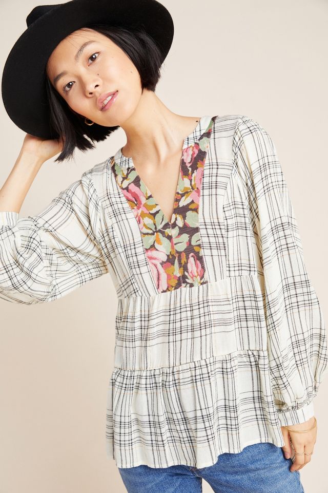 Darlene Plaid Peasant Blouse Anthropologie