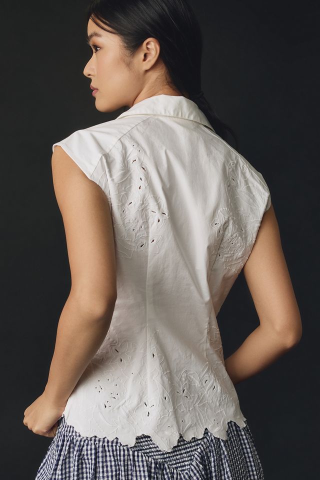 Maeve Sleeveless Floral Embroidered Buttondown Blouse #1