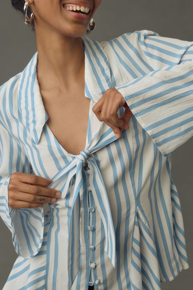 Maeve Long-Sleeve Tie-Front Blouse #3