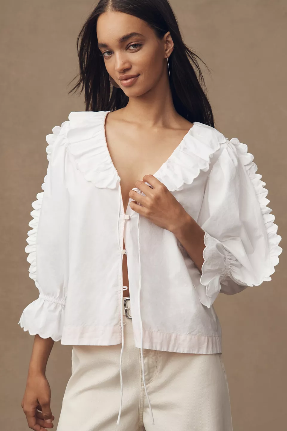 Maeve Scallop V Neck Blouse