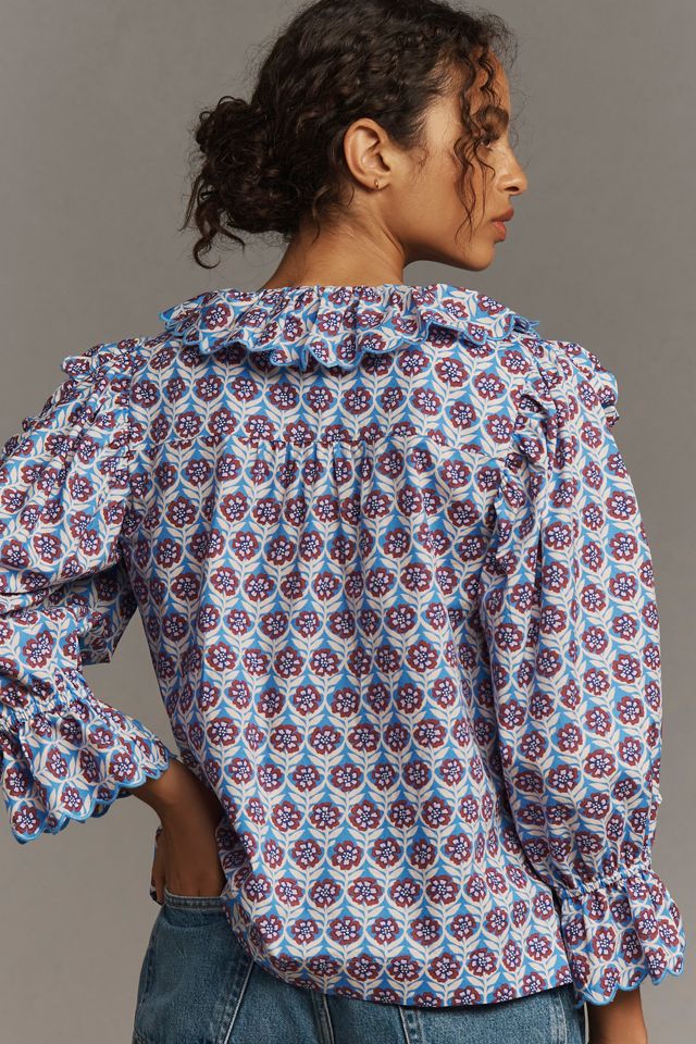 Maeve Scallop V-Neck Blouse #1