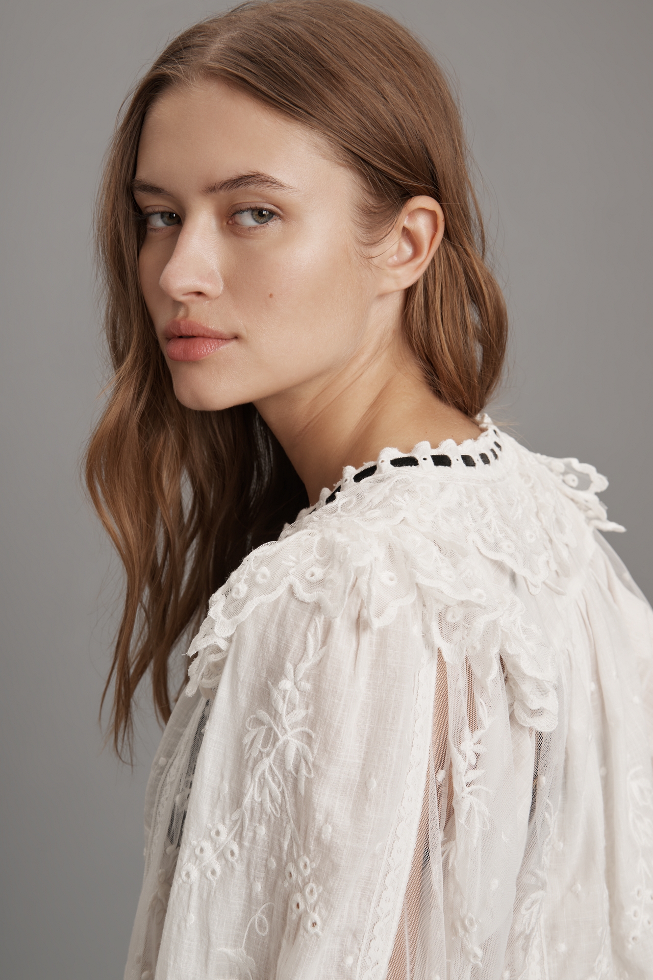 By Anthropologie Coquette Collared Sheer Blouse