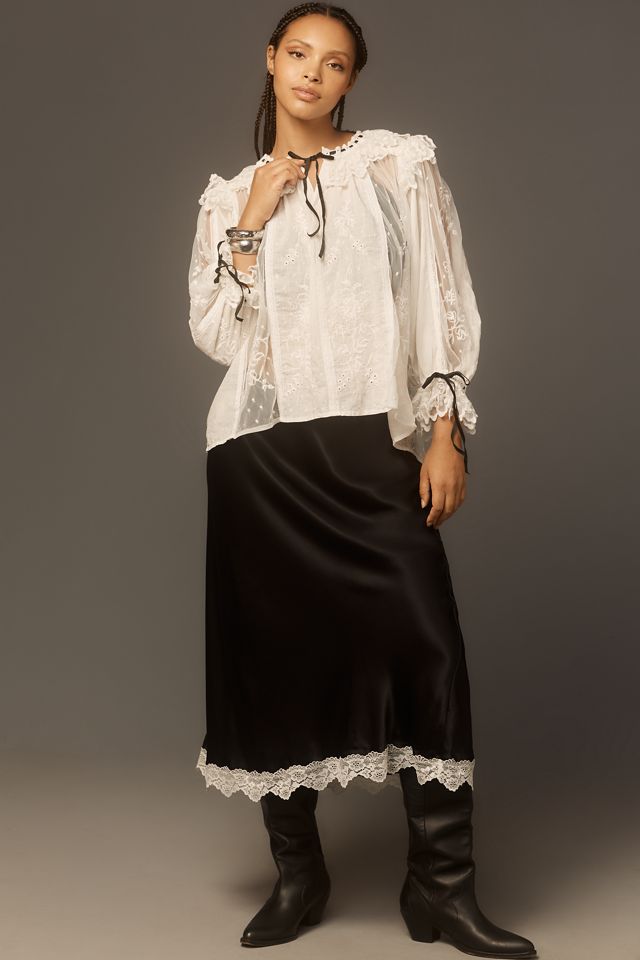 By Anthropologie Coquette Collared Sheer Blouse #6