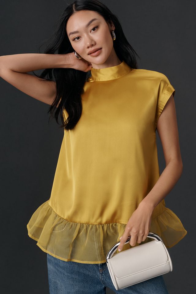 Maeve Cap-Sleeve Ruffle-Hem Shine Swing Blouse #2