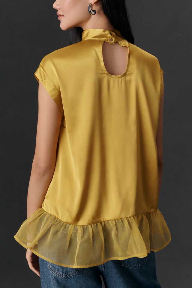 Maeve Cap-Sleeve Ruffle-Hem Shine Swing Blouse #3