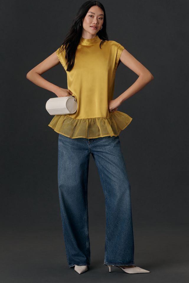 Maeve Cap-Sleeve Ruffle-Hem Shine Swing Blouse #4