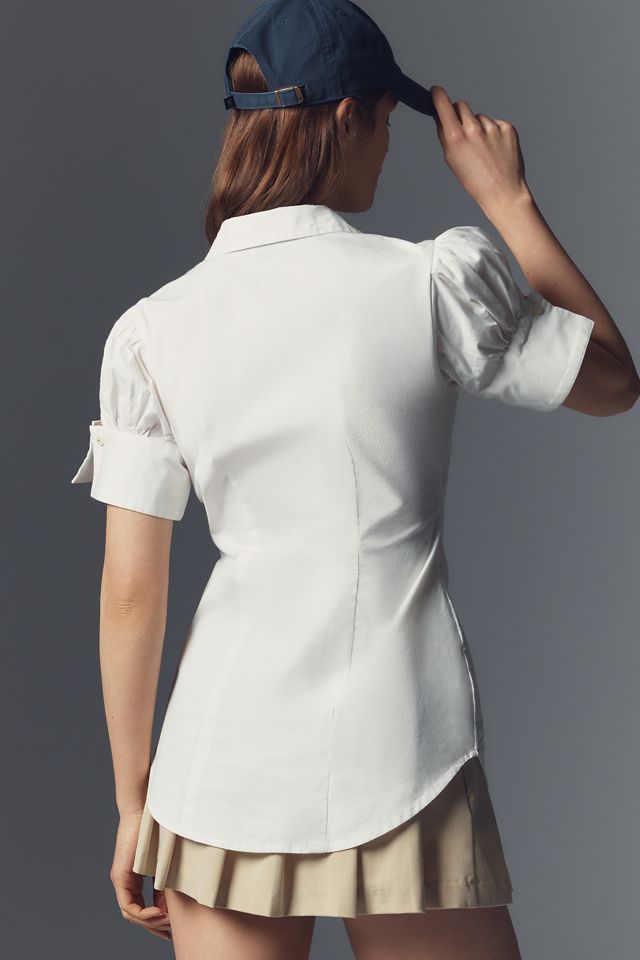 Maeve French-Cuffed Short-Sleeve Buttondown Blouse #1