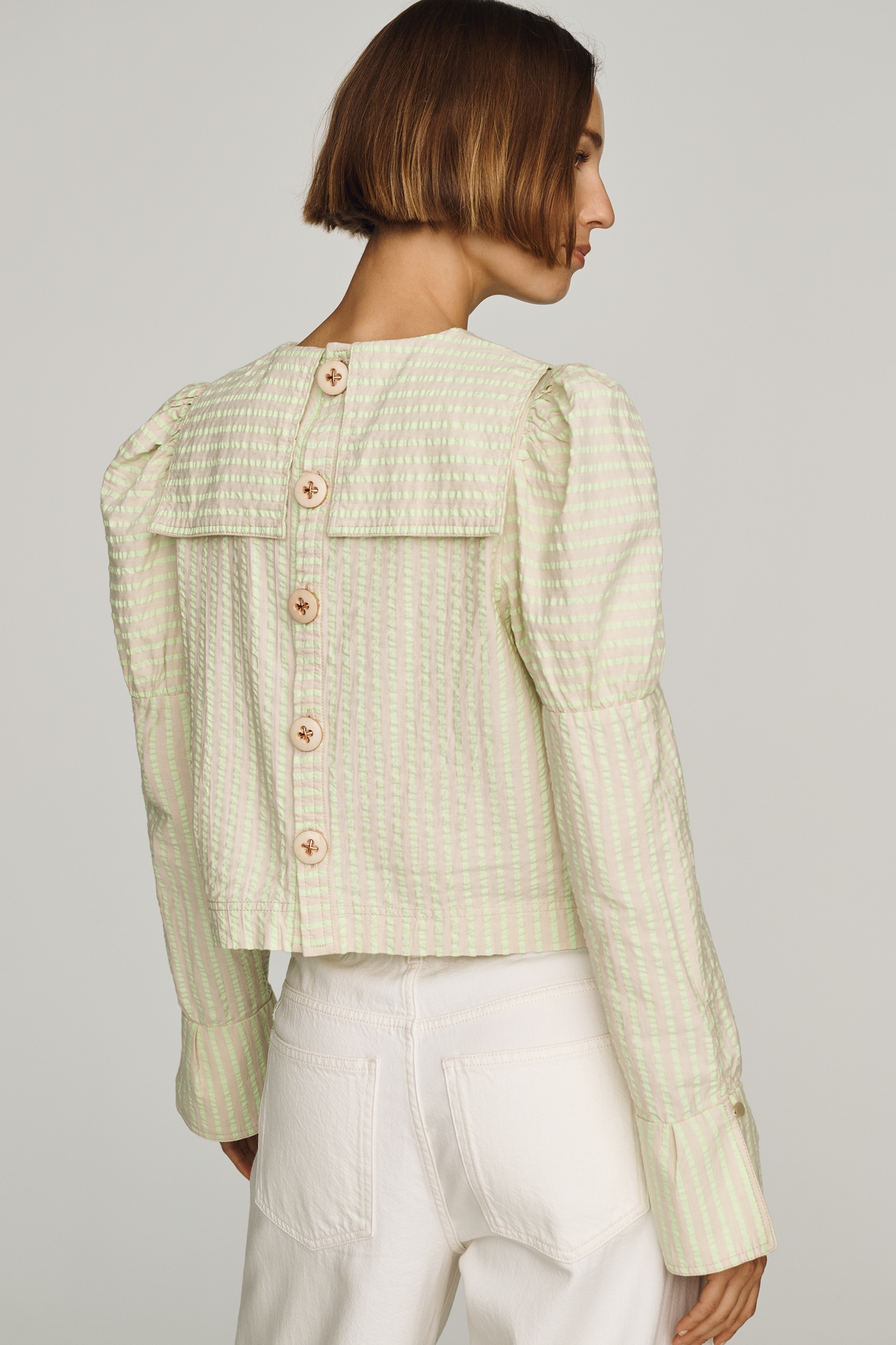 Maeve Puff-Sleeve Seersucker Blouse