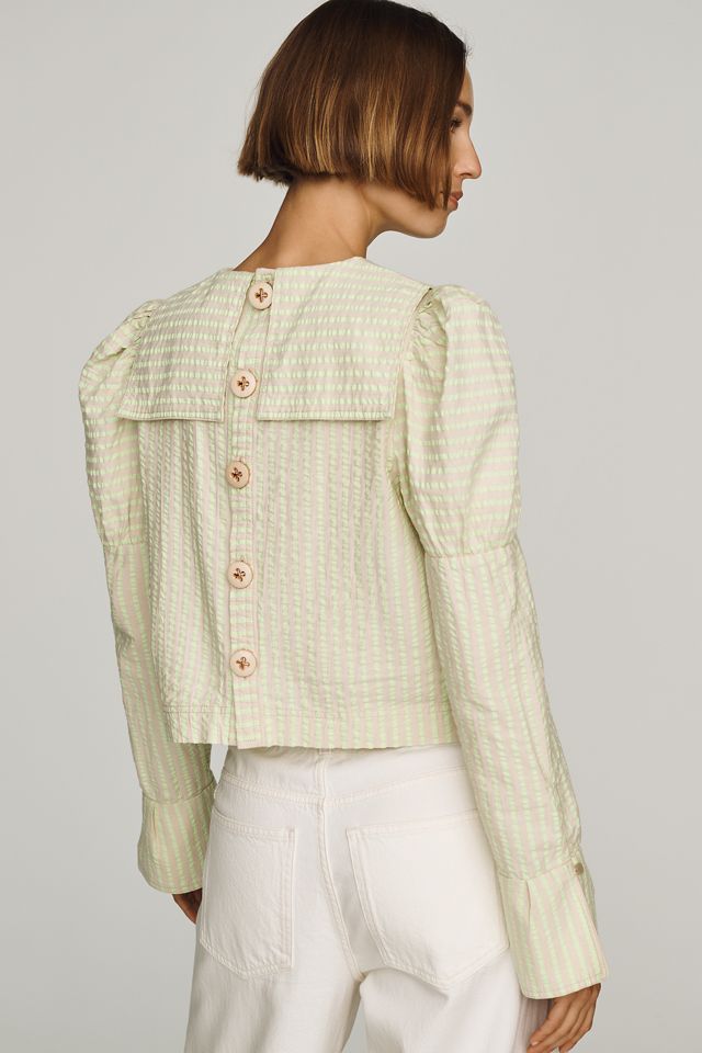 Maeve Puff-Sleeve Seersucker Blouse #1