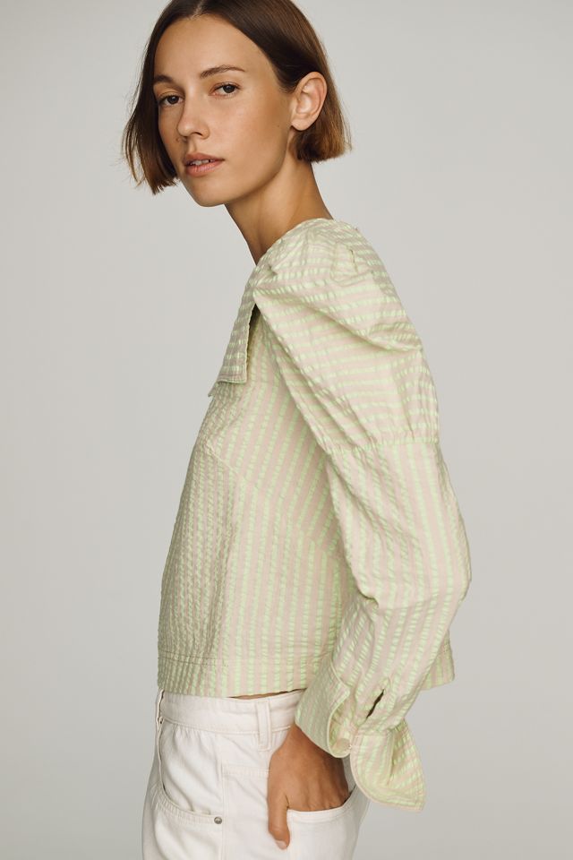 Maeve Puff-Sleeve Seersucker Blouse #2