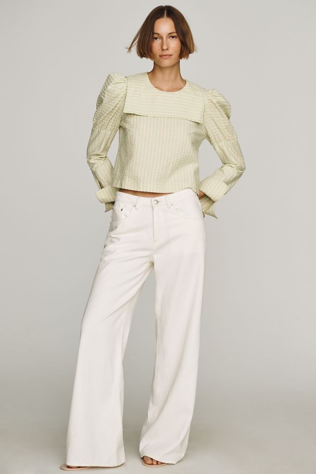 Maeve Puff-Sleeve Seersucker Blouse #3