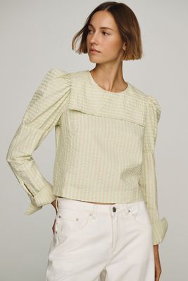 Maeve Puff-Sleeve Seersucker Blouse
