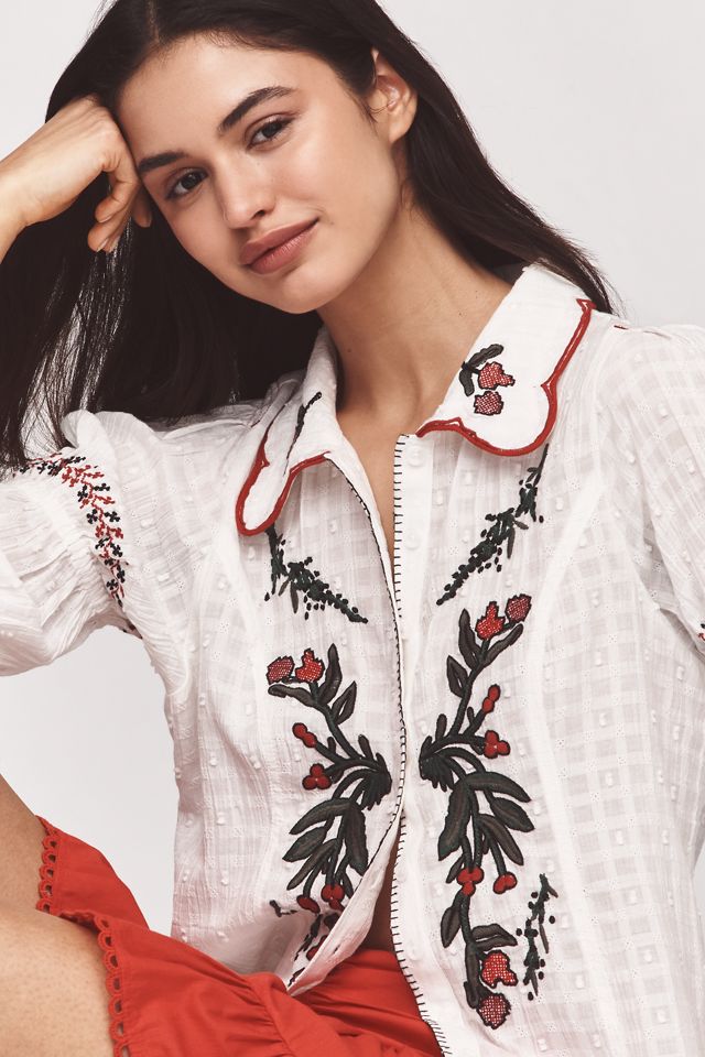 Pilcro Puff-Sleeve Embroidered Collared Blouse #3