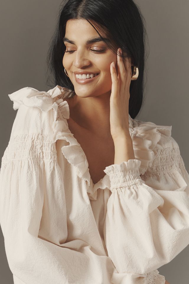 By Anthropologie Ruffled V-Neck Blouse #3