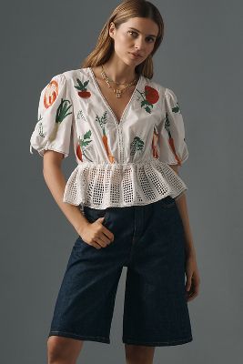 Maeve V-neck Embroidered Veggie Blouse
