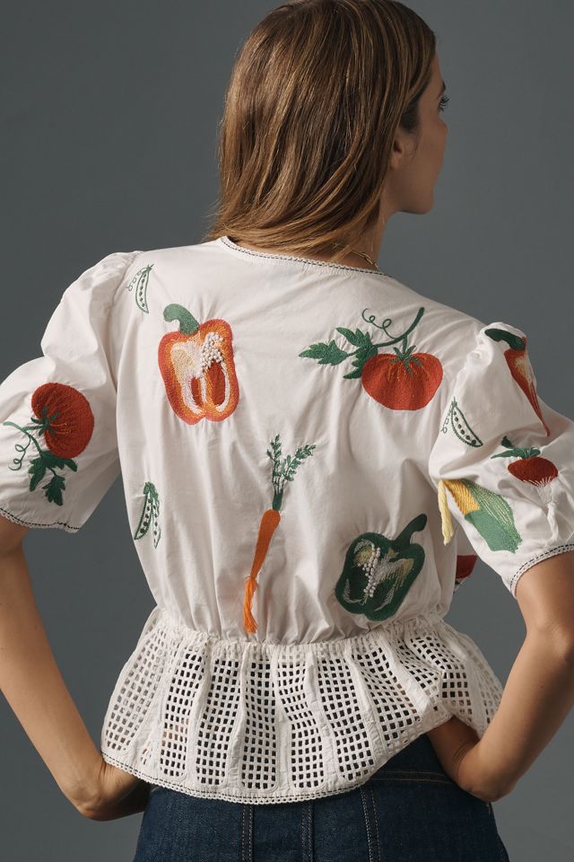 Maeve V-Neck Embroidered Veggie Blouse #1
