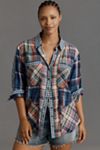 The Ozzi Plaid Ruffle-Sleeve Buttondown Shirt by Pilcro