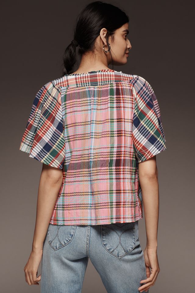 Blouse à manches papillon en madras mixte Pilcro #1
