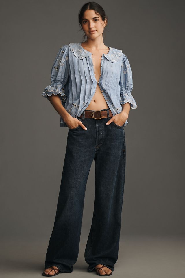 Maeve Short-Sleeve Collared Pleated Blouse #2