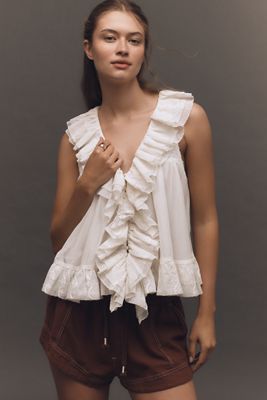 By Anthropologie Sheer Ruffle Swing Top