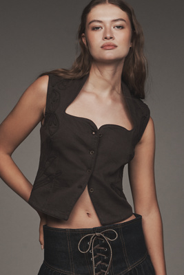 By Anthropologie Sculpted Vest Top In Brown